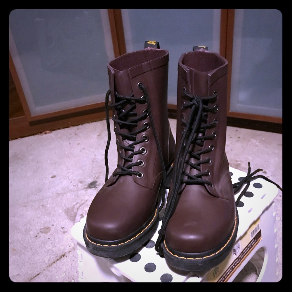 Burgundy Dr Martens rain boots